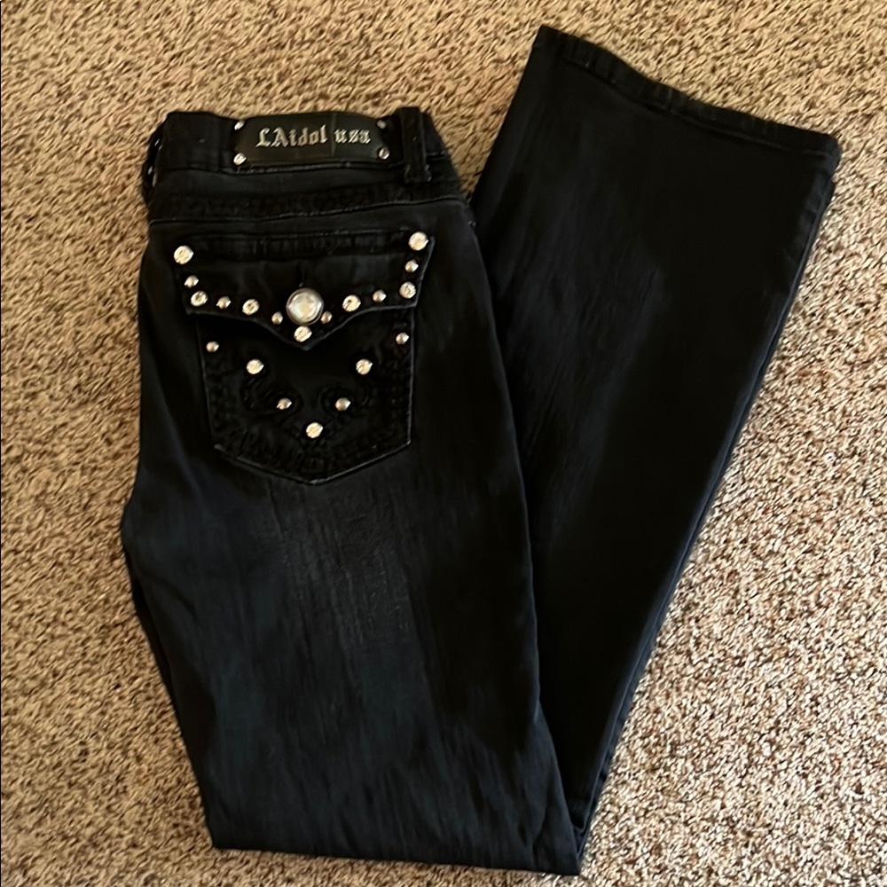 L.A. idol Black Boot Cut Jeans with loads of bling 13